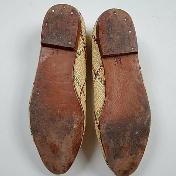 VINTAGE HANDMADE STRAW WOVEN FLATS SHOES SIZE 37 - Picture 4 of 8